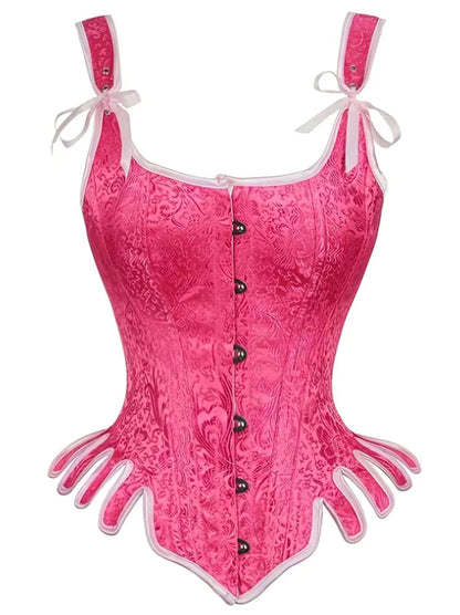 The Pink Scallop Trim Jacquard Corset