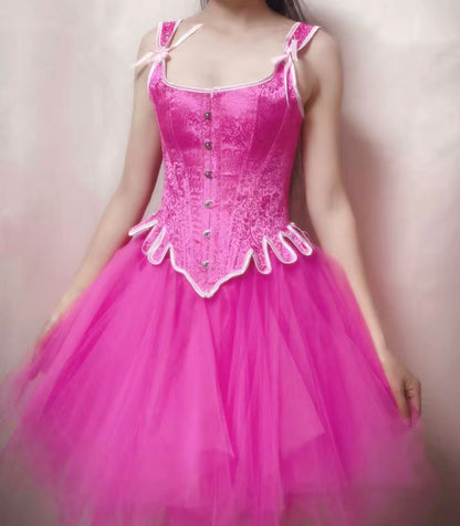 The Pink Scallop Trim Jacquard Corset