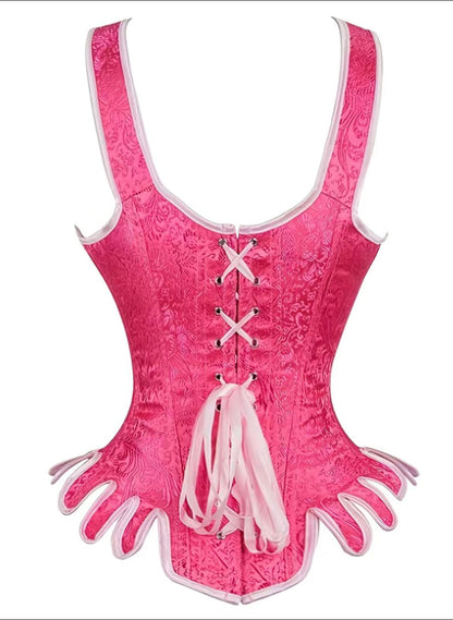 The Pink Scallop Trim Jacquard Corset