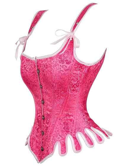 The Pink Scallop Trim Jacquard Corset