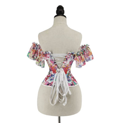 Multicolor Ruffled Off-Shoulder Corset Top