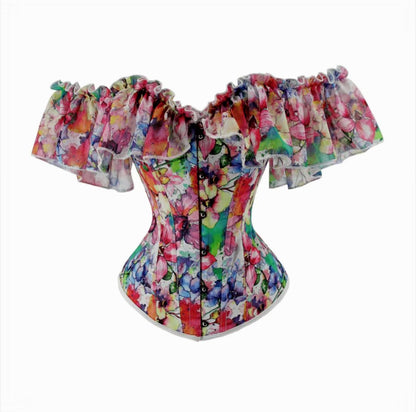 Multicolor Ruffled Off-Shoulder Corset Top