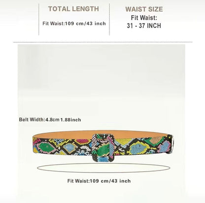 Multicolor Snake Pattern Square Buckle Belt