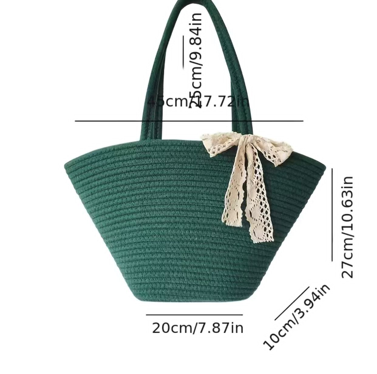 Green Bowed Tote Straw Shoulder Bag