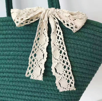 Green Bowed Tote Straw Shoulder Bag