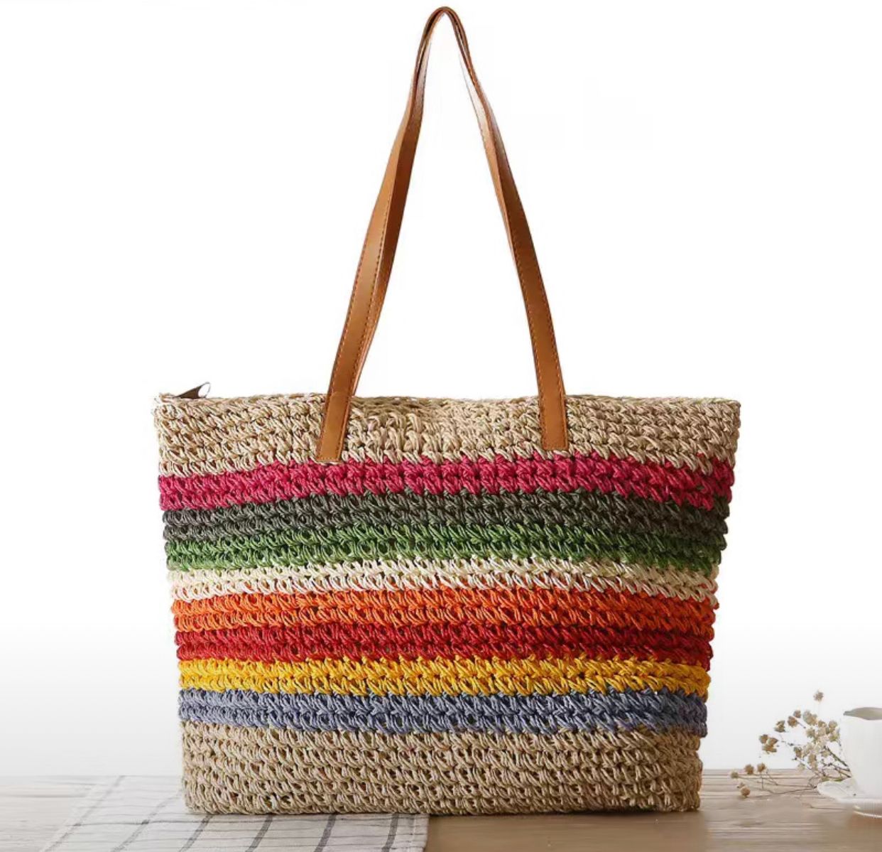 The ColorBlock Tote Straw Bag