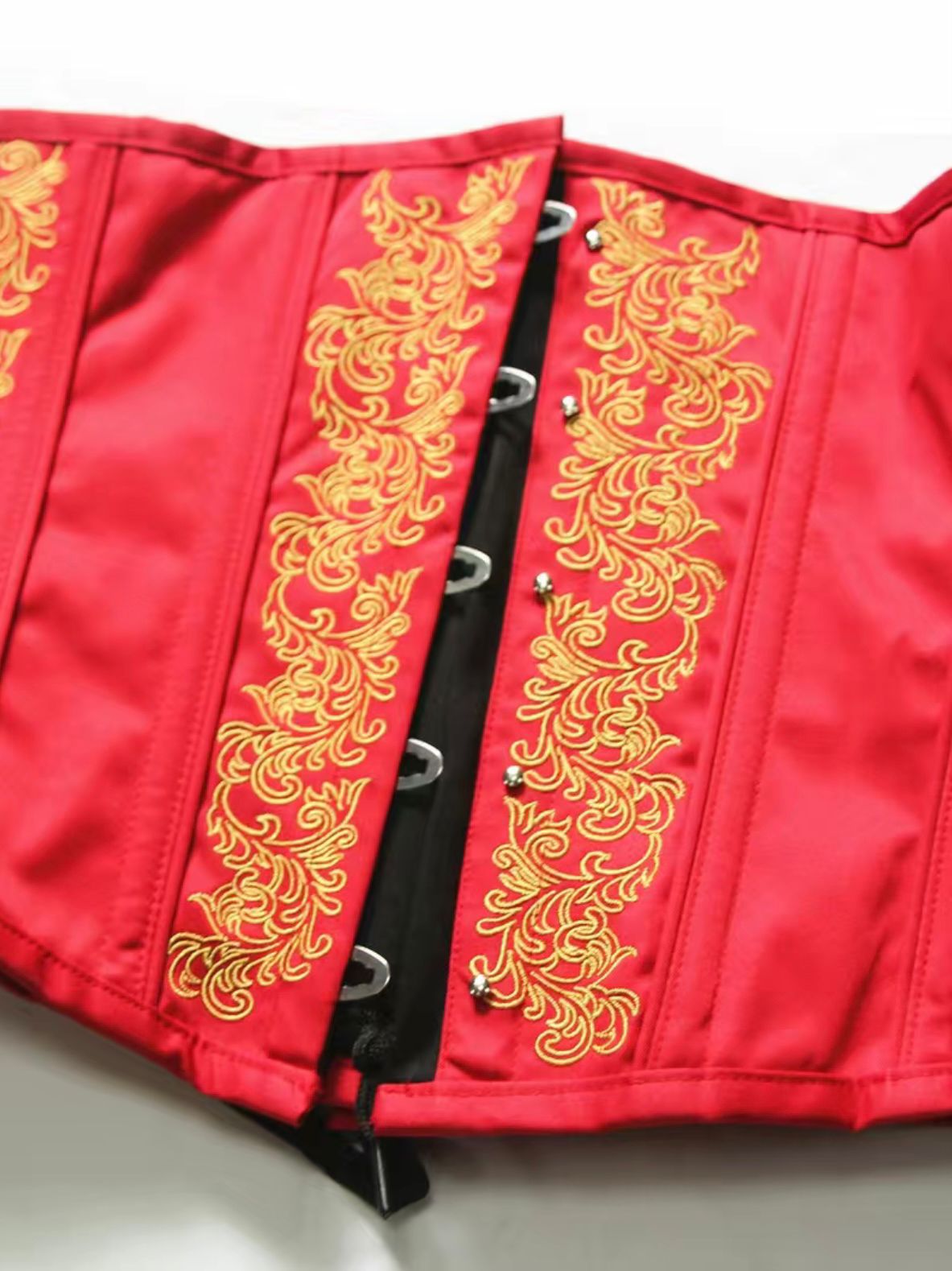 Red Embroidered Strapless Corset Bustier