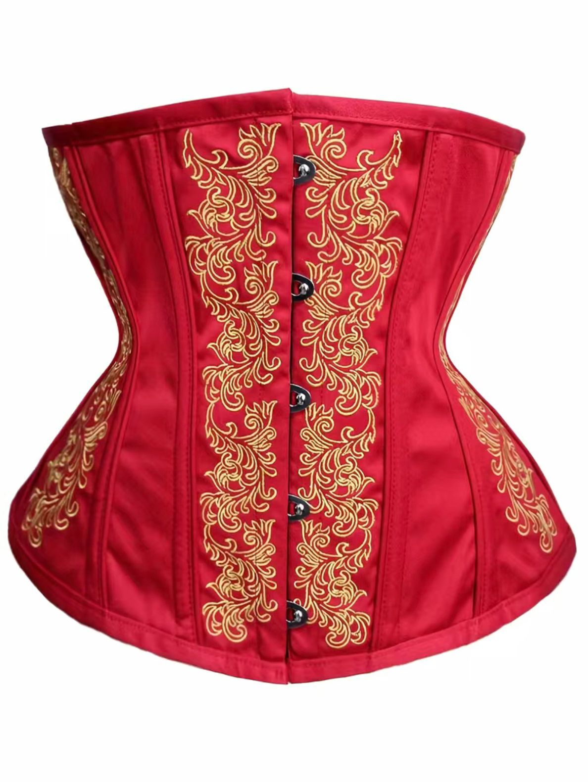 Red Embroidered Strapless Corset Bustier