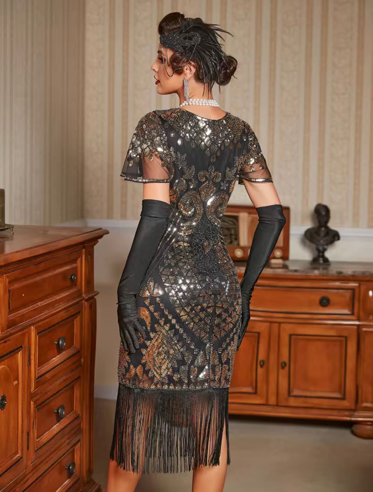 The Vintage Sequined Tassel Hem Dress