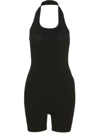 Solid Black Stretchy Halter Romper