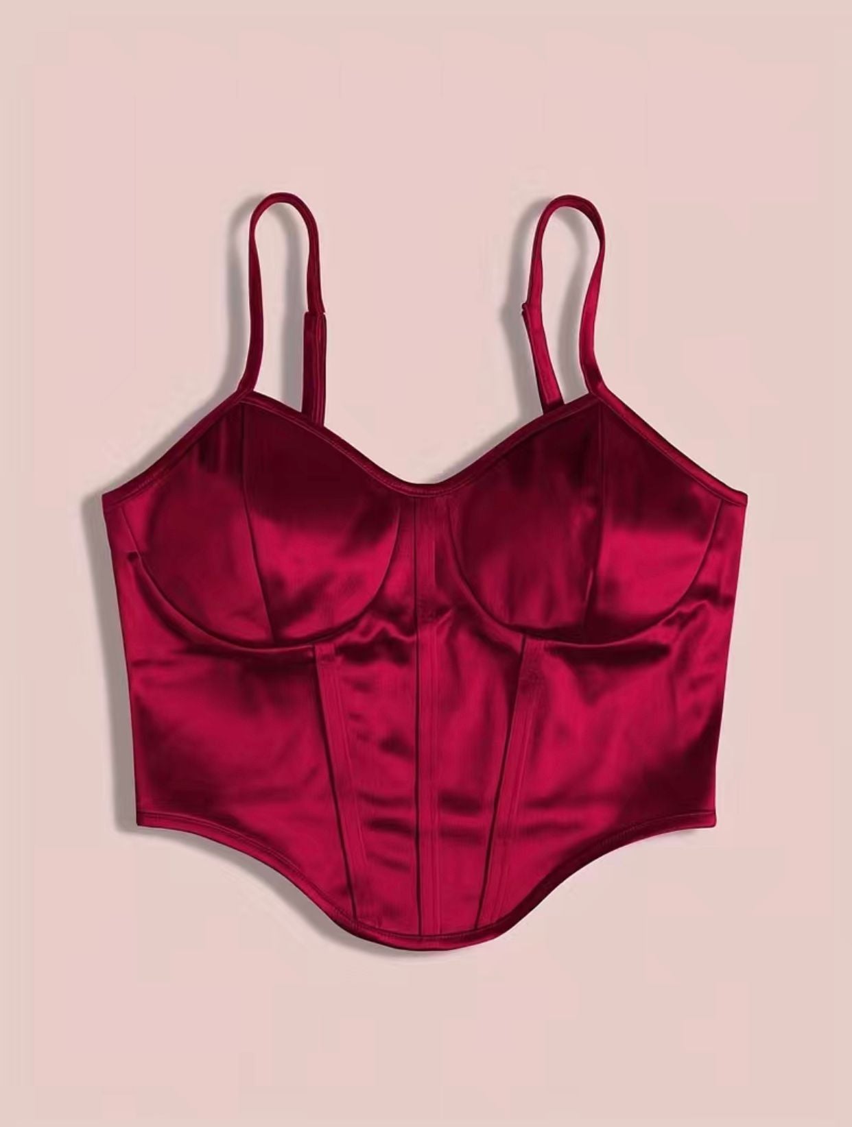 Burgundy Satin Crop Cami Corset Top