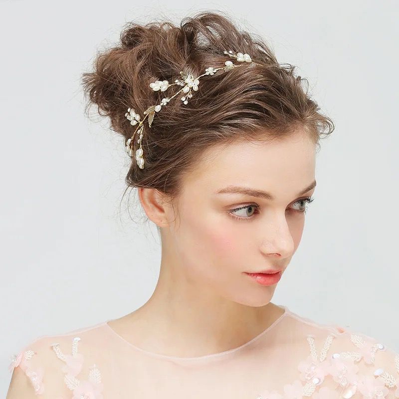 Golden Leaves & Pearls Bridal Hair Vine with Hair Pins