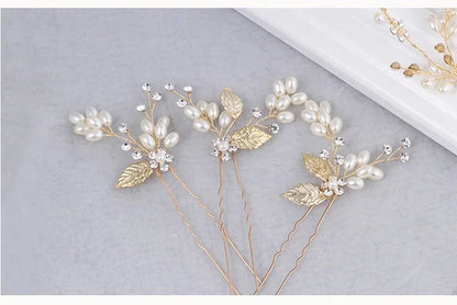 Golden Leaves & Pearls Bridal Hair Vine with Hair Pins