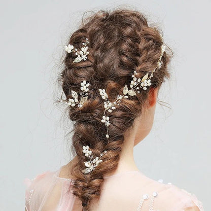 Golden Leaves & Pearls Bridal Hair Vine with Hair Pins