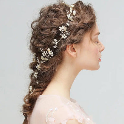 Golden Leaves & Pearls Bridal Hair Vine with Hair Pins