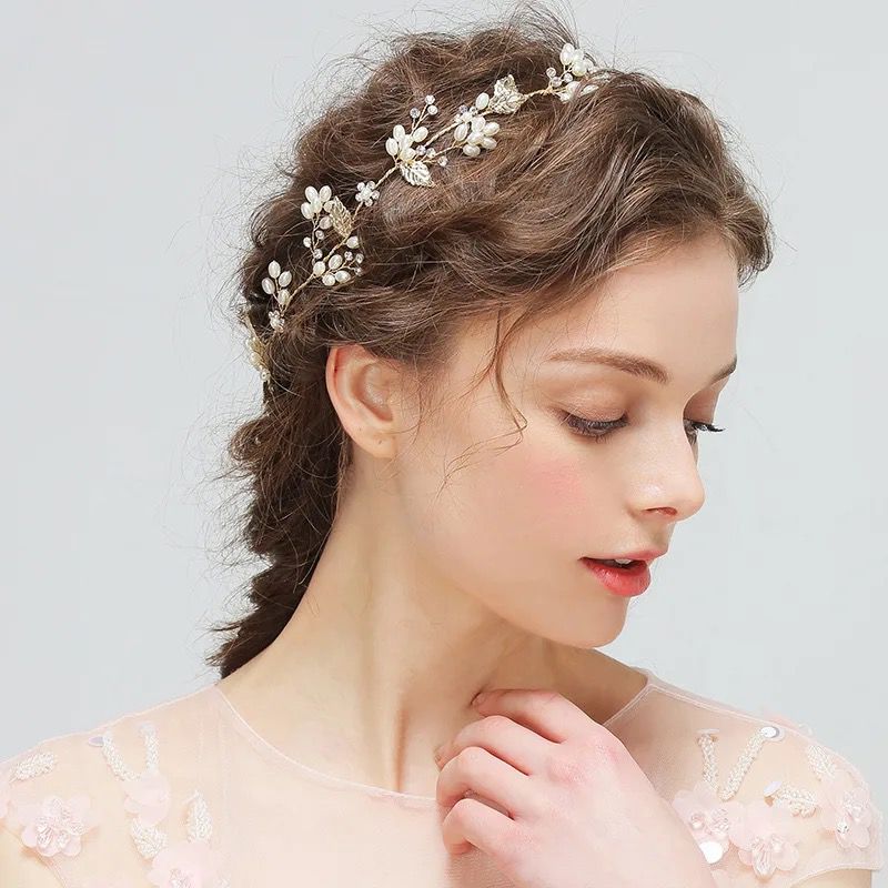 Golden Leaves & Pearls Bridal Hair Vine with Hair Pins