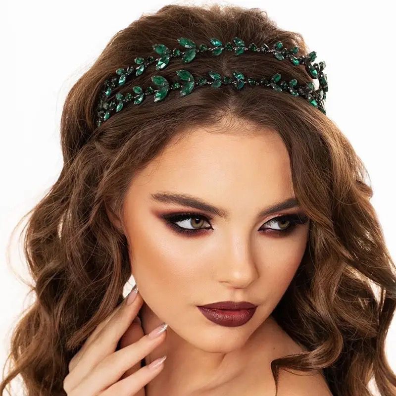 Amber Green Crystal Leaf Headband