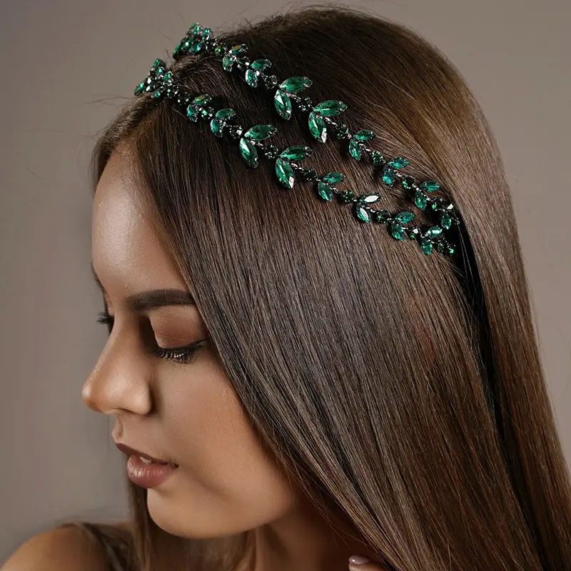 Amber Green Crystal Leaf Headband
