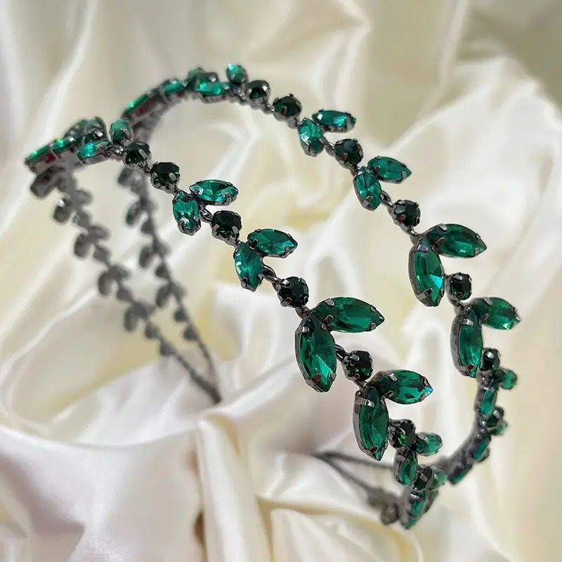 Amber Green Crystal Leaf Headband