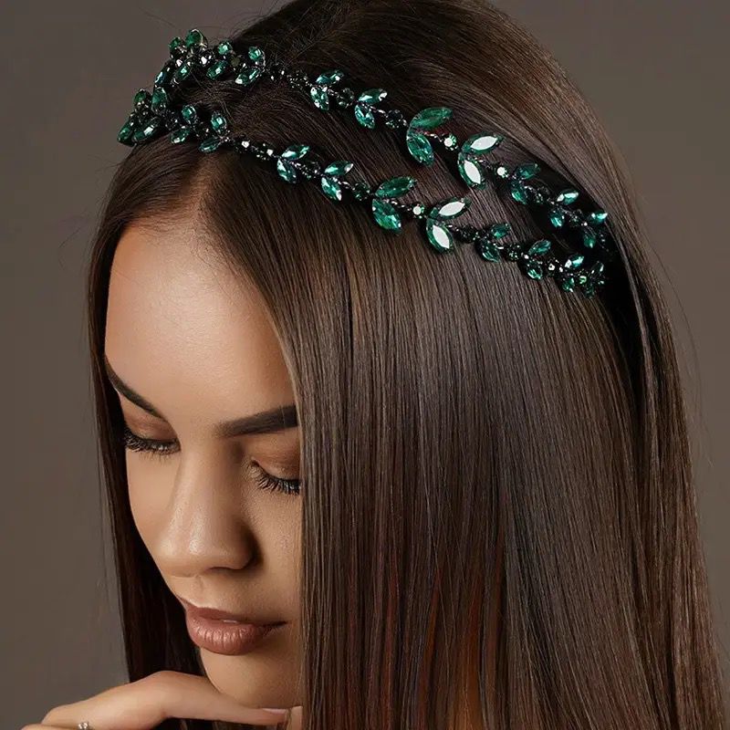 Amber Green Crystal Leaf Headband