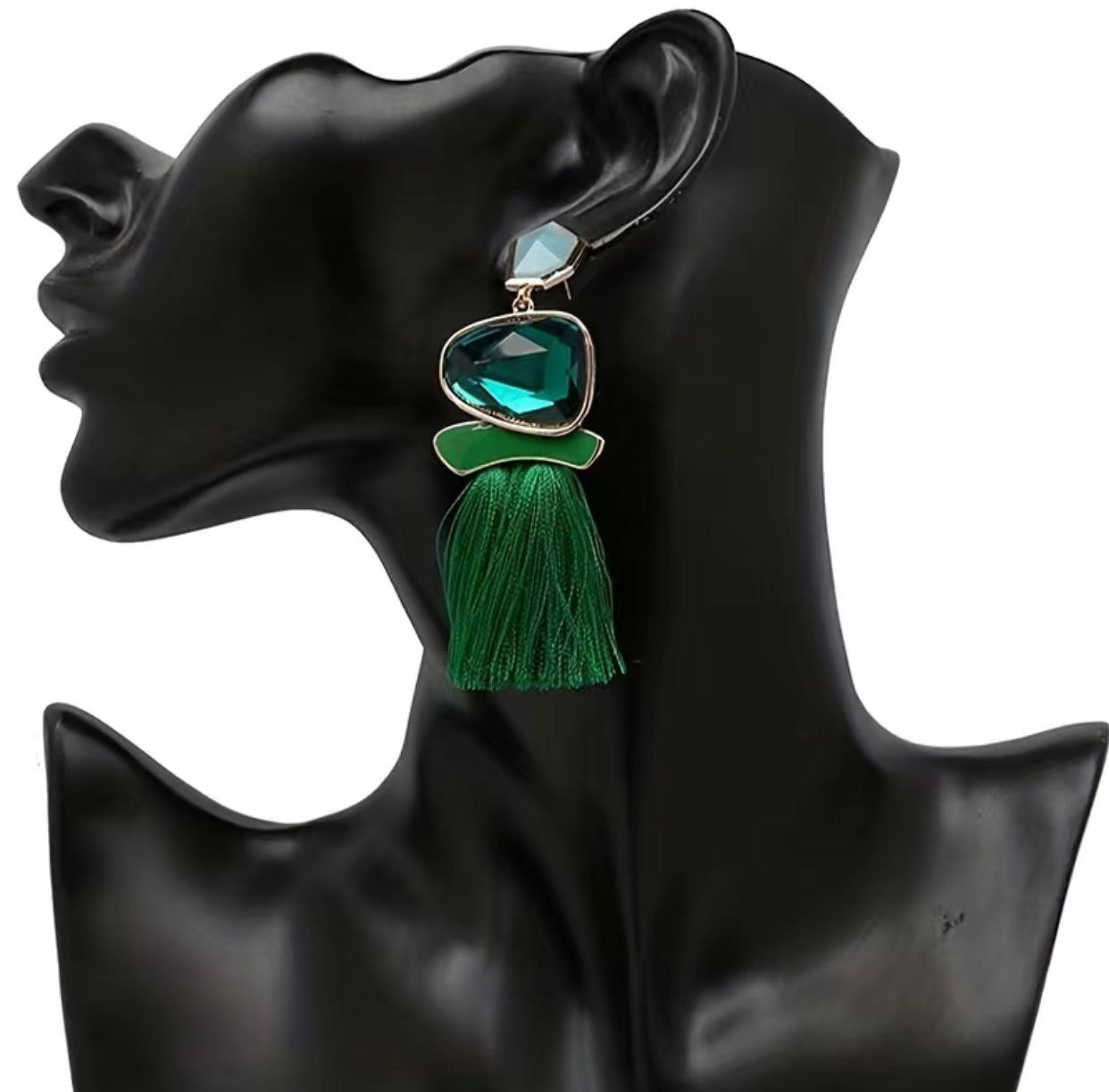 Green Gems Boho Tassel Earrings