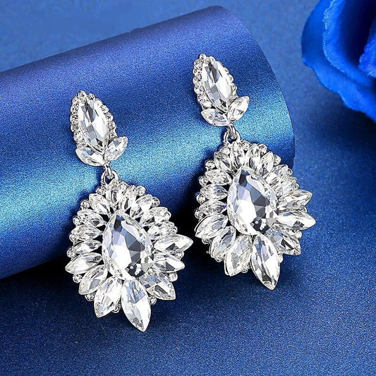 Luxury Crystal Floral Bridal Drop Earrings