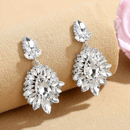 Luxury Crystal Floral Bridal Drop Earrings