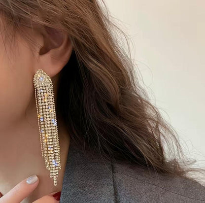 Exaggerated Long Tassels Rhinestone Earrings