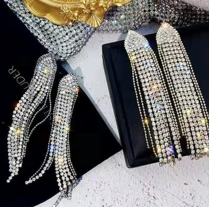 Exaggerated Long Tassels Rhinestone Earrings