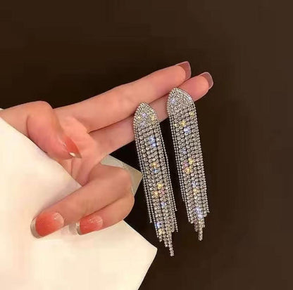 Exaggerated Long Tassels Rhinestone Earrings