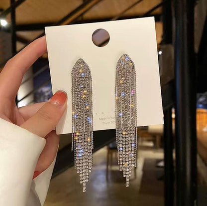 Exaggerated Long Tassels Rhinestone Earrings