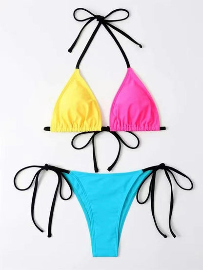 Color Block Two Piece Bikini Swimsuit Set