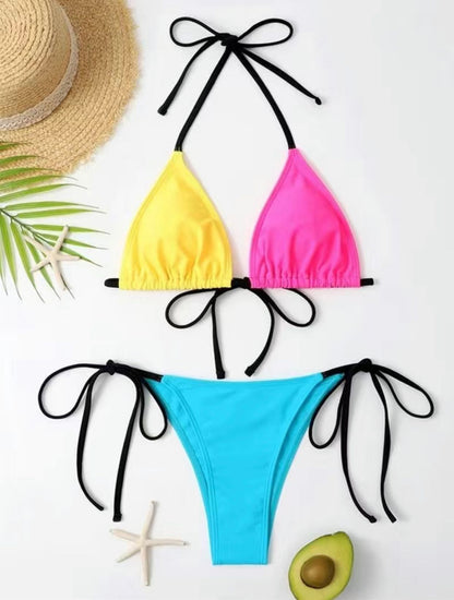 Color Block Two Piece Bikini Swimsuit Set