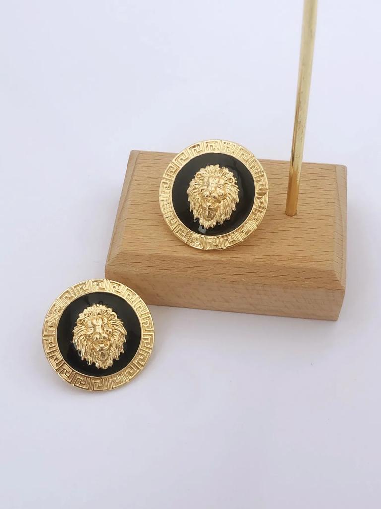 Gold and Black Lion Head Greek Key Earrings
