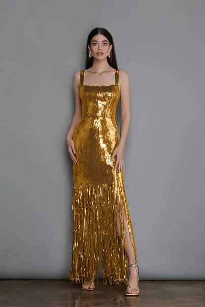 Luxury Gold Sequins Tassel Dress