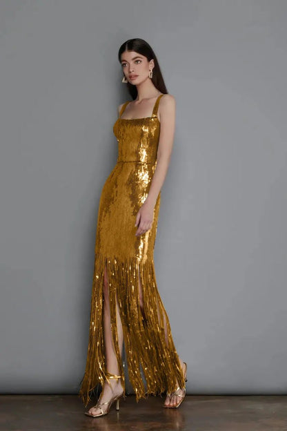 Luxury Gold Sequins Tassel Dress