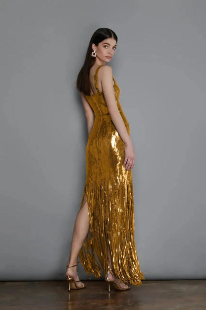 Luxury Gold Sequins Tassel Dress