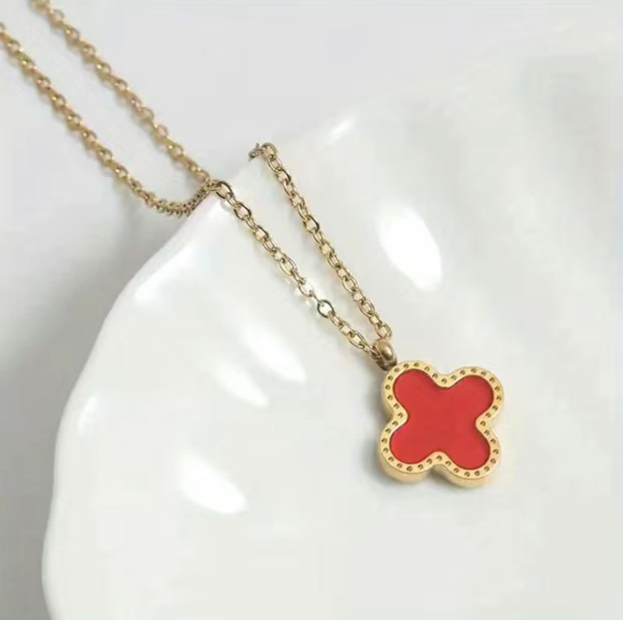 Gold Plated Clover Leaf Necklace with Colored Pendant