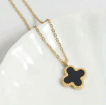 Gold Plated Clover Leaf Necklace with Colored Pendant