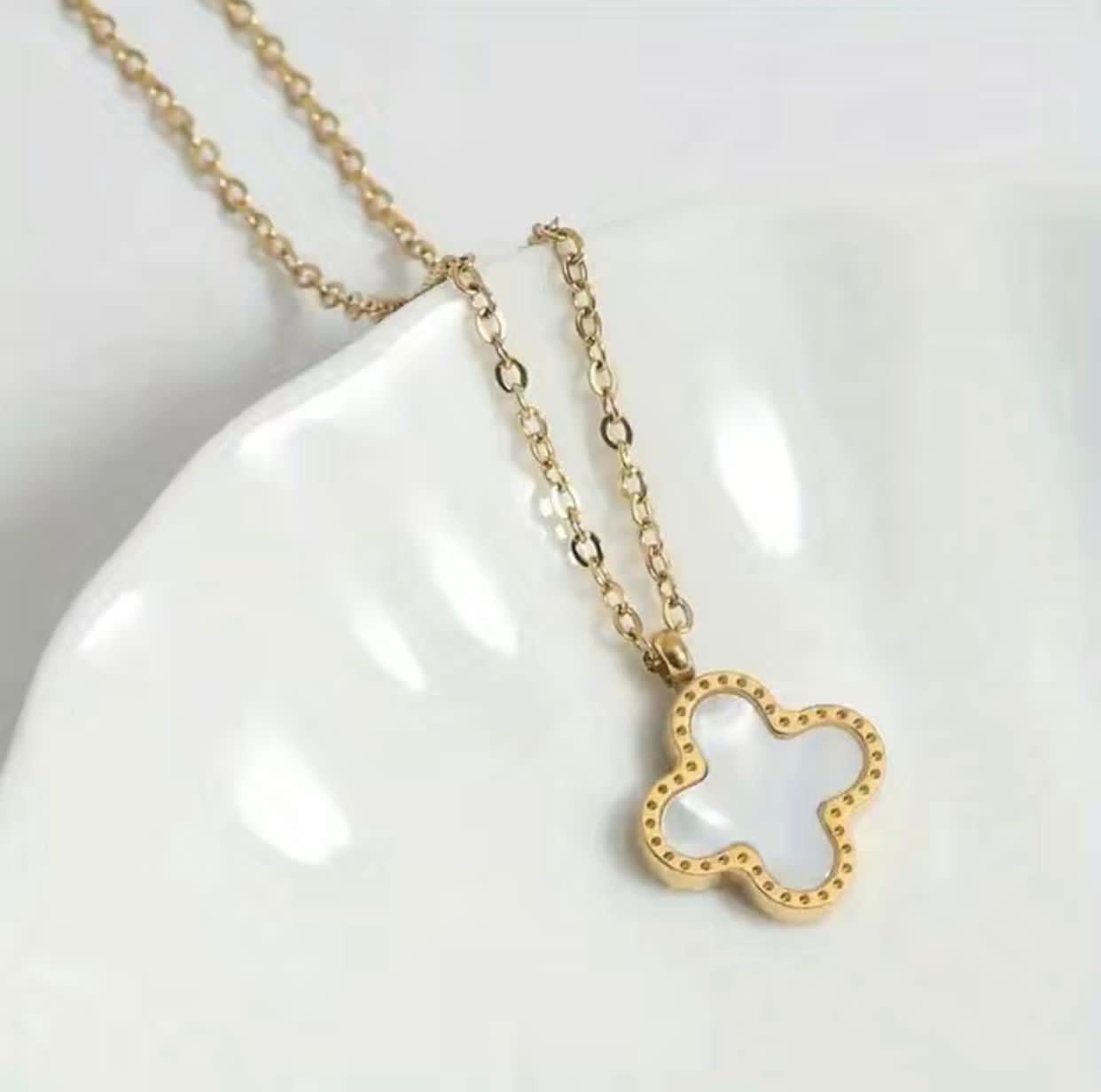 Gold Plated Clover Leaf Necklace with Colored Pendant