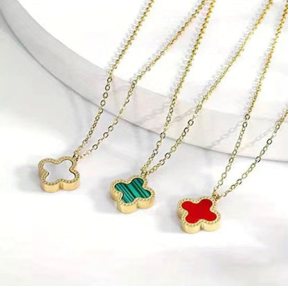 Gold Plated Clover Leaf Necklace with Colored Pendant