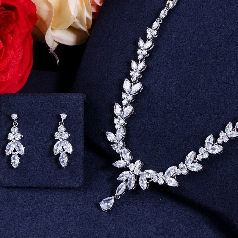 CZ Crystal Leaves Jewelry Set 