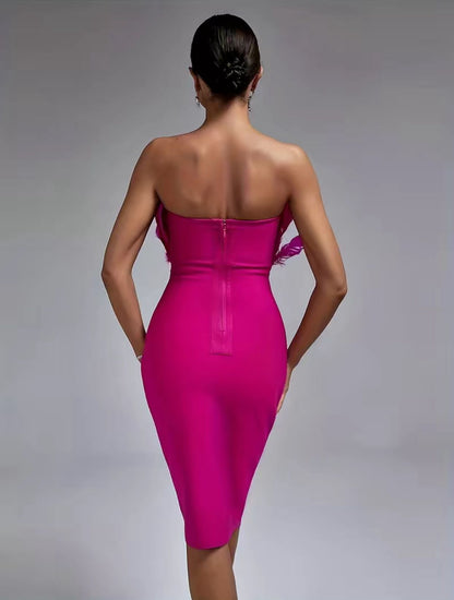 The Feather Strapless Tube Dress in Pink