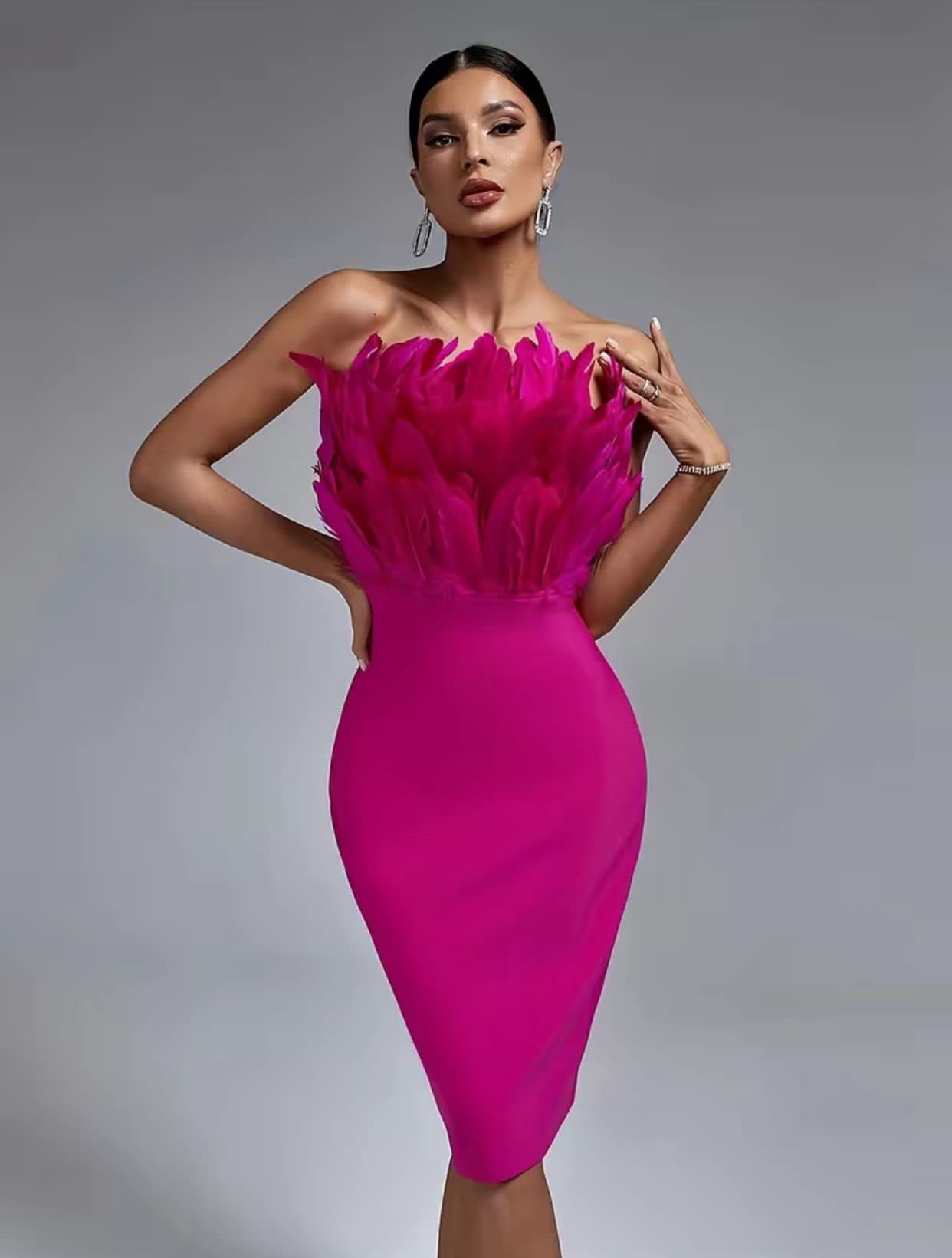 The Feather Strapless Tube Dress in Pink