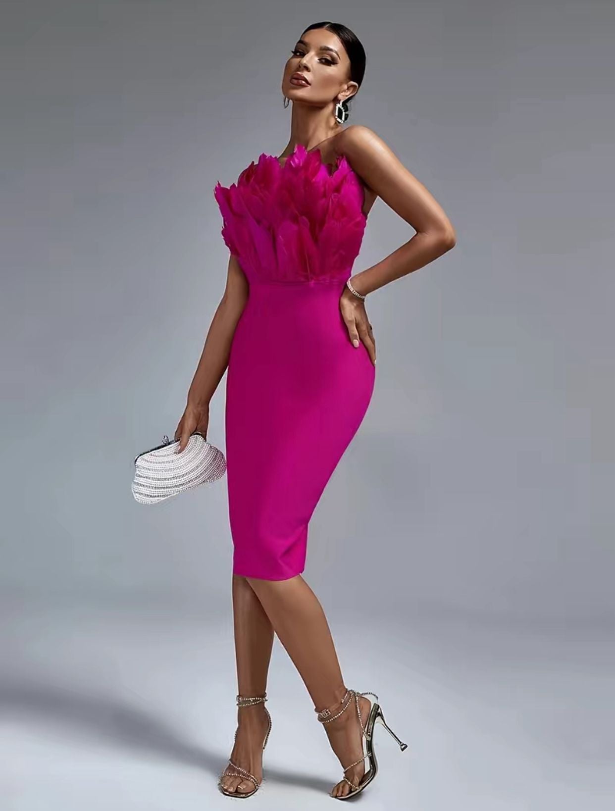 The Feather Strapless Tube Dress in Pink