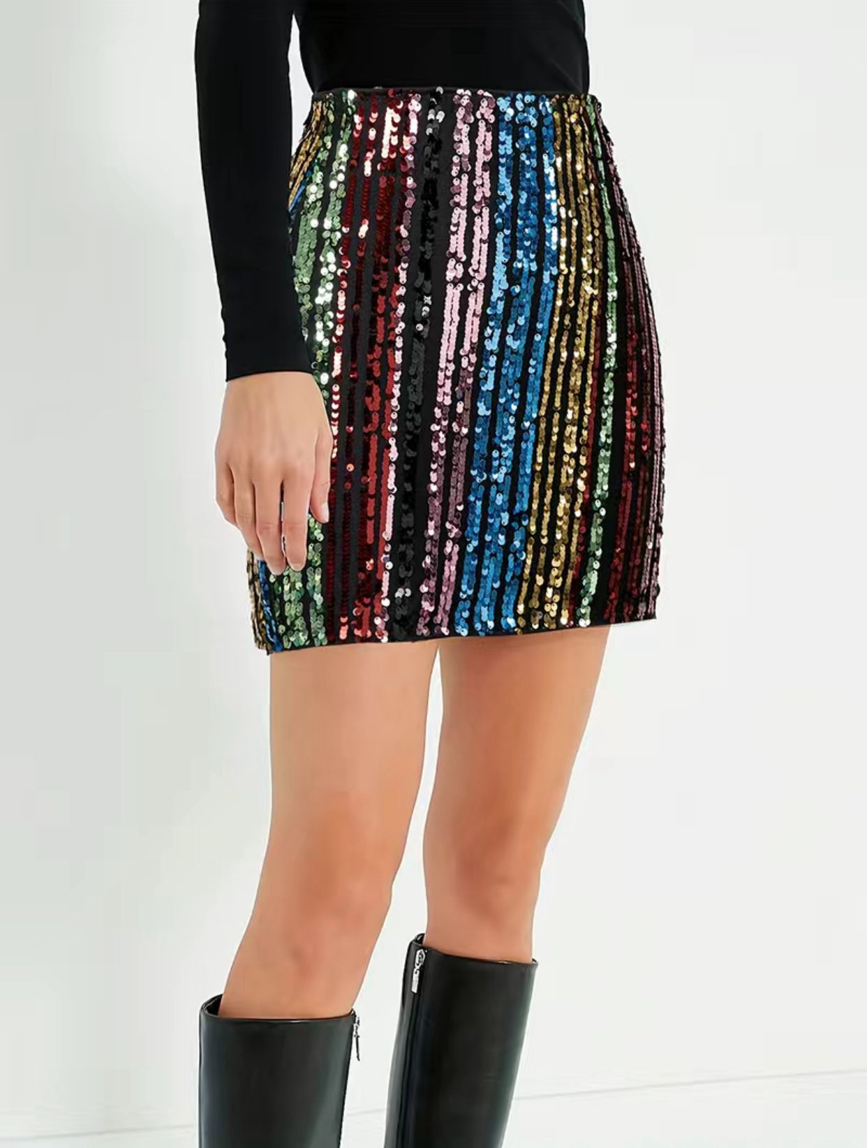 Multicolored Sequined High Waist Skirt
