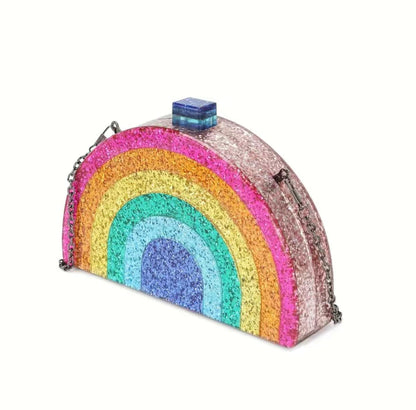 Rainbow Glitter Semicircle Clutch Bag