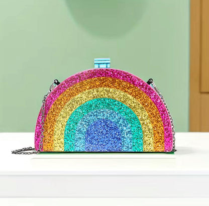 Rainbow Glitter Semicircle Clutch Bag