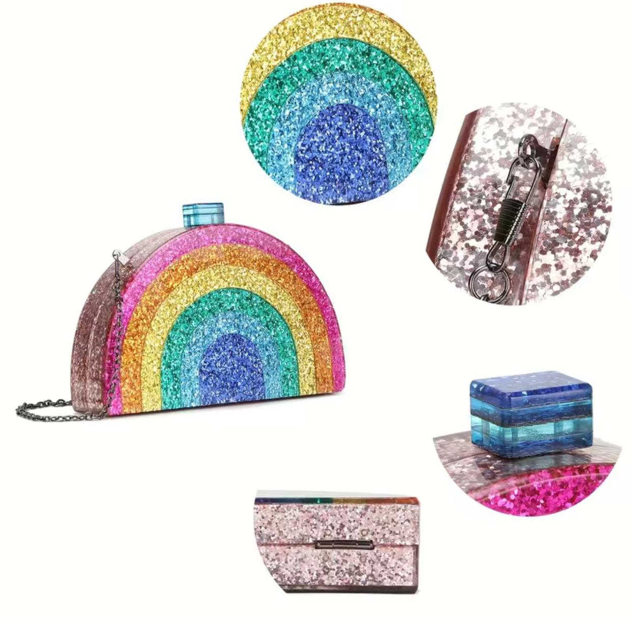 Rainbow Glitter Semicircle Clutch Bag