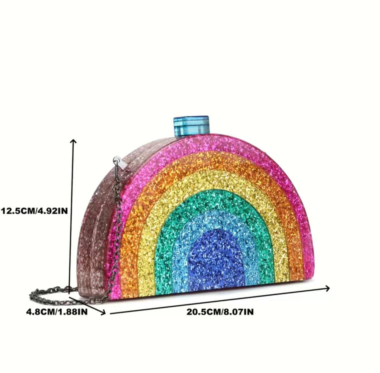 Rainbow Glitter Semicircle Clutch Bag
